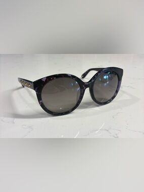 Jimmy Choo Oversized Round Sunglasses Tortoise Purple Star Temple Case